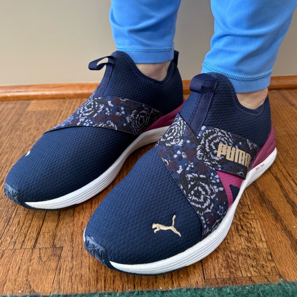 Puma Navy and Purple Slip-On Better Foam Sneakers